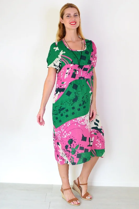 Pink Green Paint Splash Tunic Dress