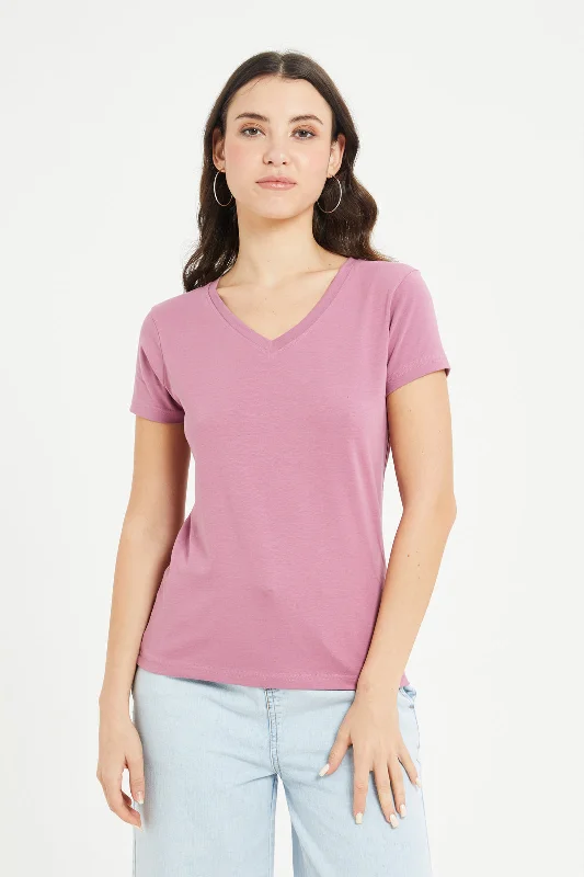 Women Pink Basic T-Shirt