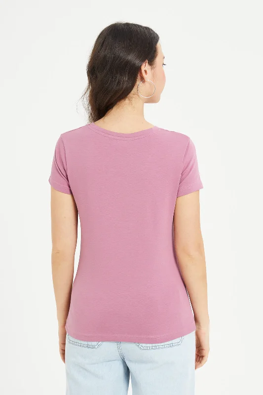 Women Pink Basic T-Shirt