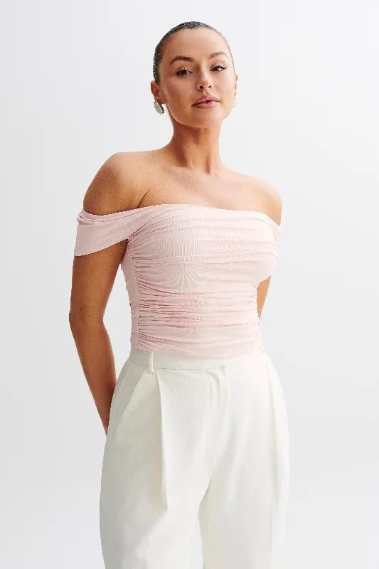 Piper Ruched Off Shoulder Top - Pale Pink