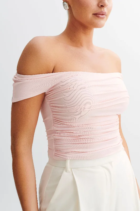 Piper Ruched Off Shoulder Top - Pale Pink