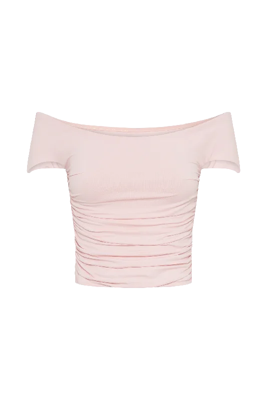 Piper Ruched Off Shoulder Top - Pale Pink