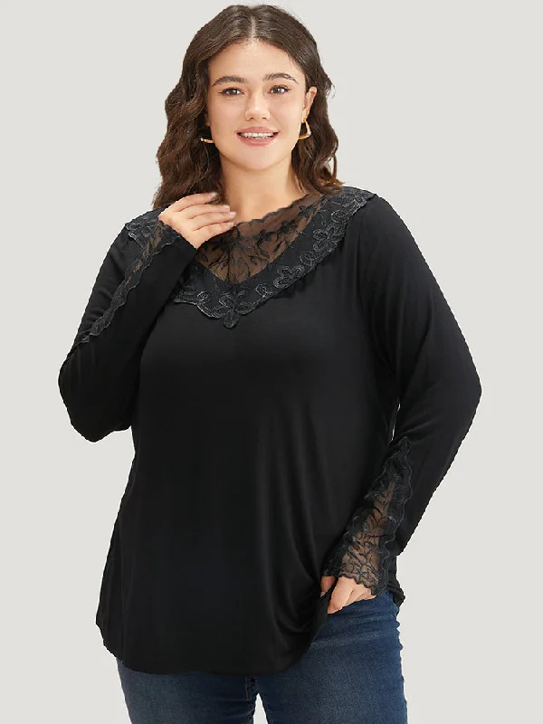 Halloween Plain Crochet Lace Mesh T-shirt