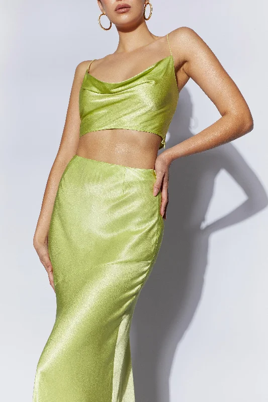 Poppy Satin Cowl Neck Top - Pistachio Green