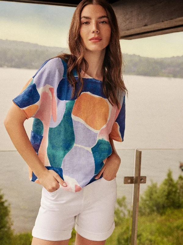 Printed Linen Dolman Top - Abstract