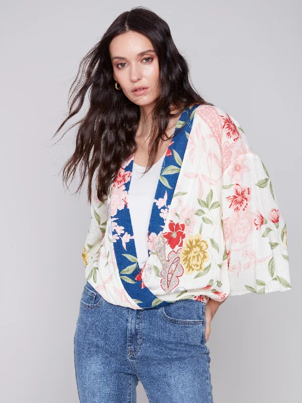 Printed Overlap Blouse - Paisley