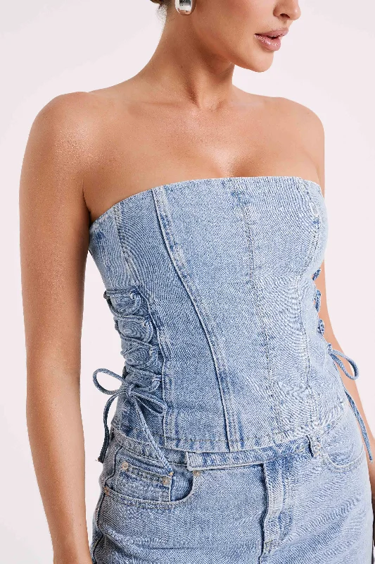 Scheana Denim Corset - Mid Blue