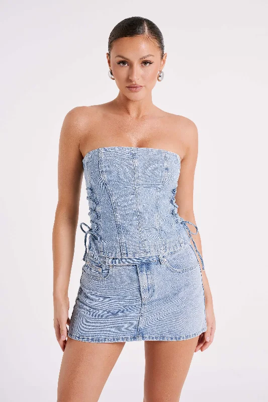 Scheana Denim Corset - Mid Blue