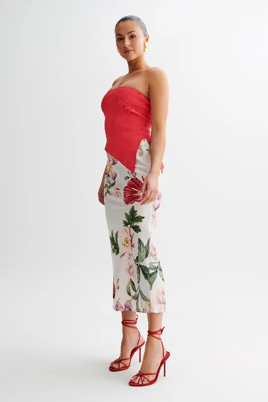 Sidney Asymmetrical Strapless Knit Top - Pomegranate