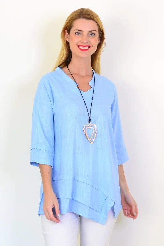 Sky Blue Linen Blend Tunic Top