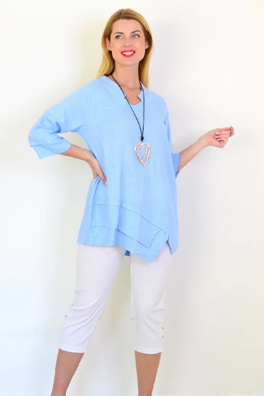 Sky Blue Linen Blend Tunic Top