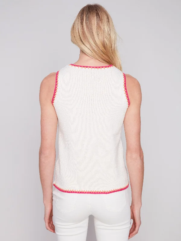 Sleeveless Knit Top with Crochet Detail - Natural