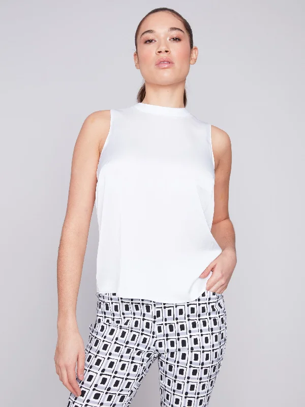 Sleeveless Satin Top - White