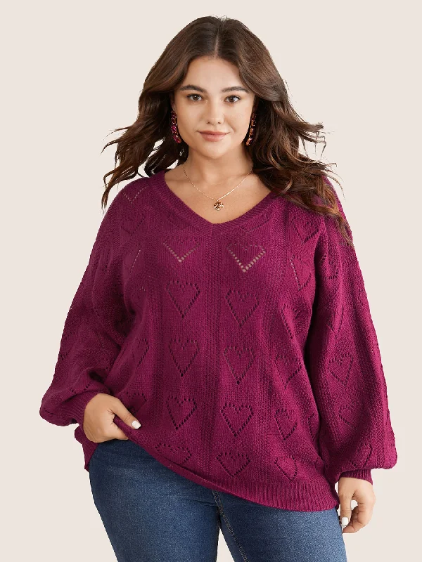 Solid Heart Pointelle Lantern Sleeve Pullover