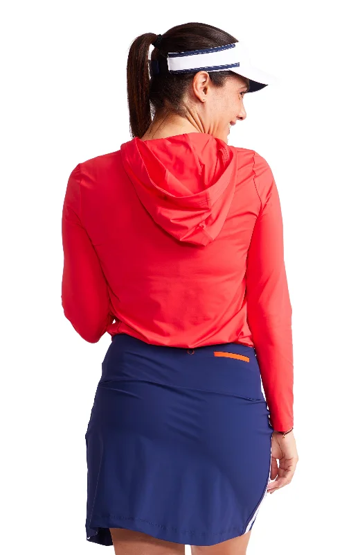 Sporty Hoodie Longsleeve Golf Top - Tomato Red