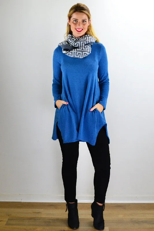 Teal Blue Knit Tunic Top