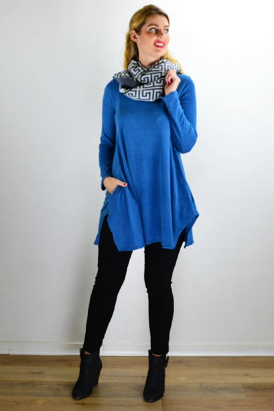 Teal Blue Knit Tunic Top