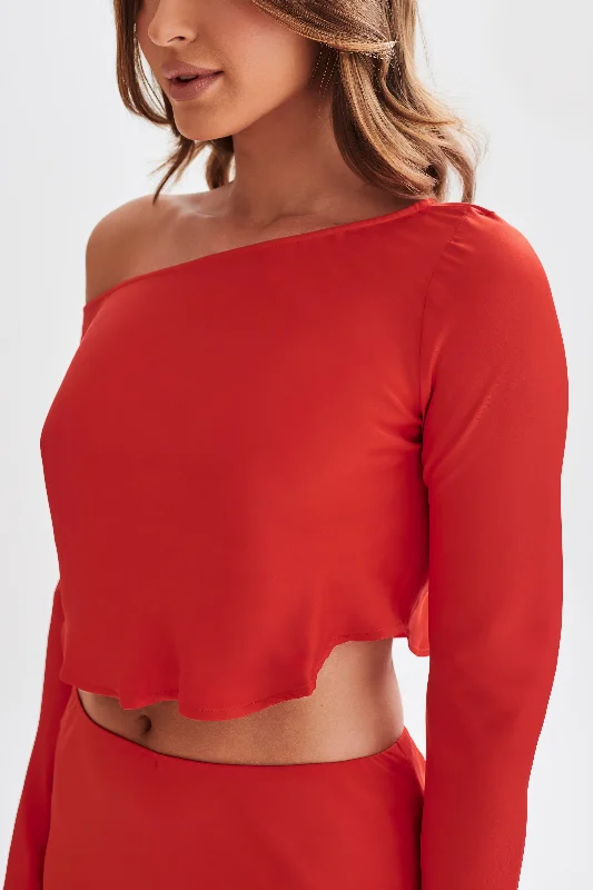 Violeta One Shoulder Satin Top - Red