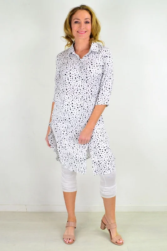 White Long Shirt Tunic Black Spots