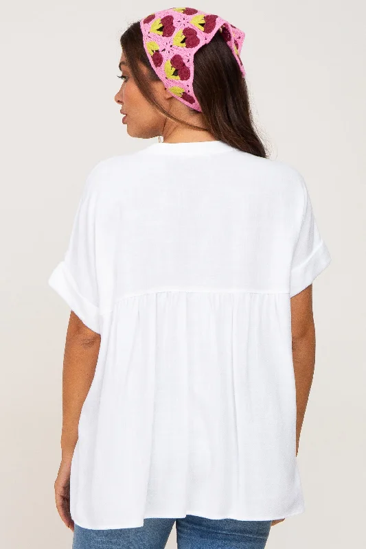 White Split Hem Cuffed Maternity Top