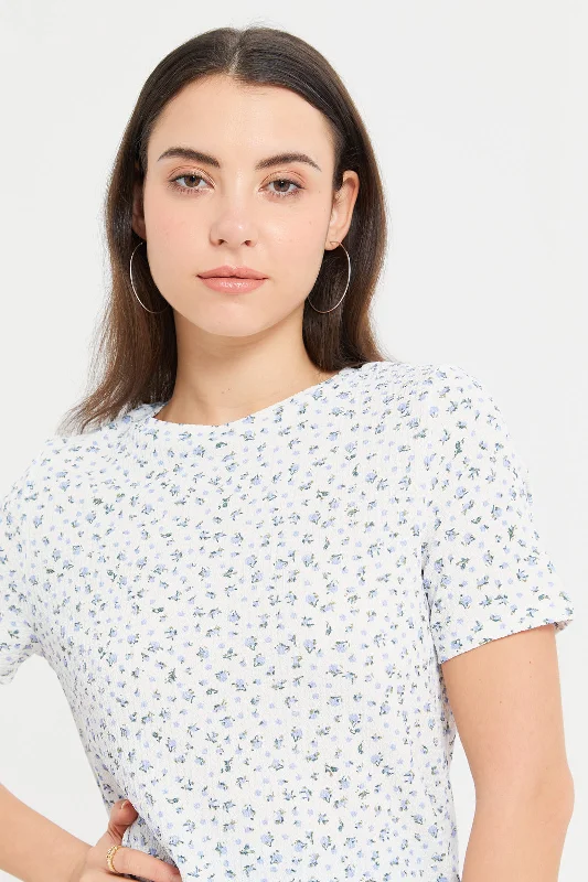 Women White Floral Print T-Shirt