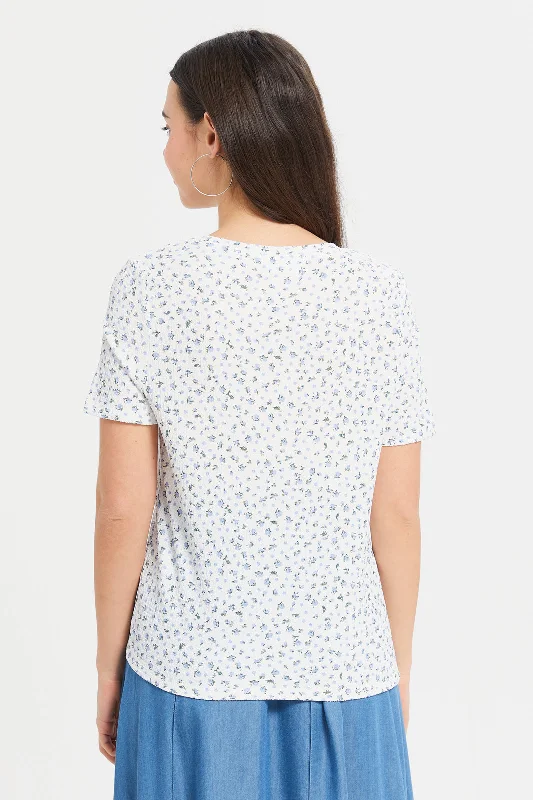 Women White Floral Print T-Shirt