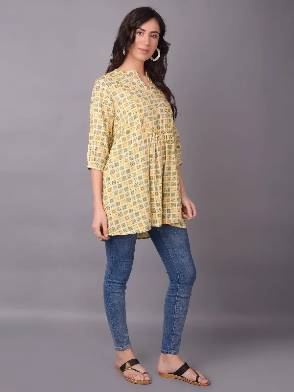 Winter Wear - Women Mustard Geometric Printed Tunic