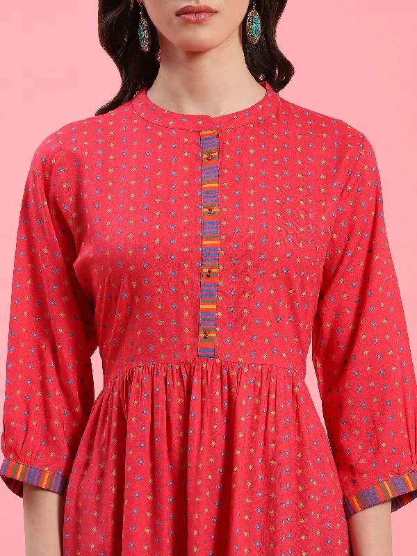 Women Fuchsia Geometric Printed Tunic